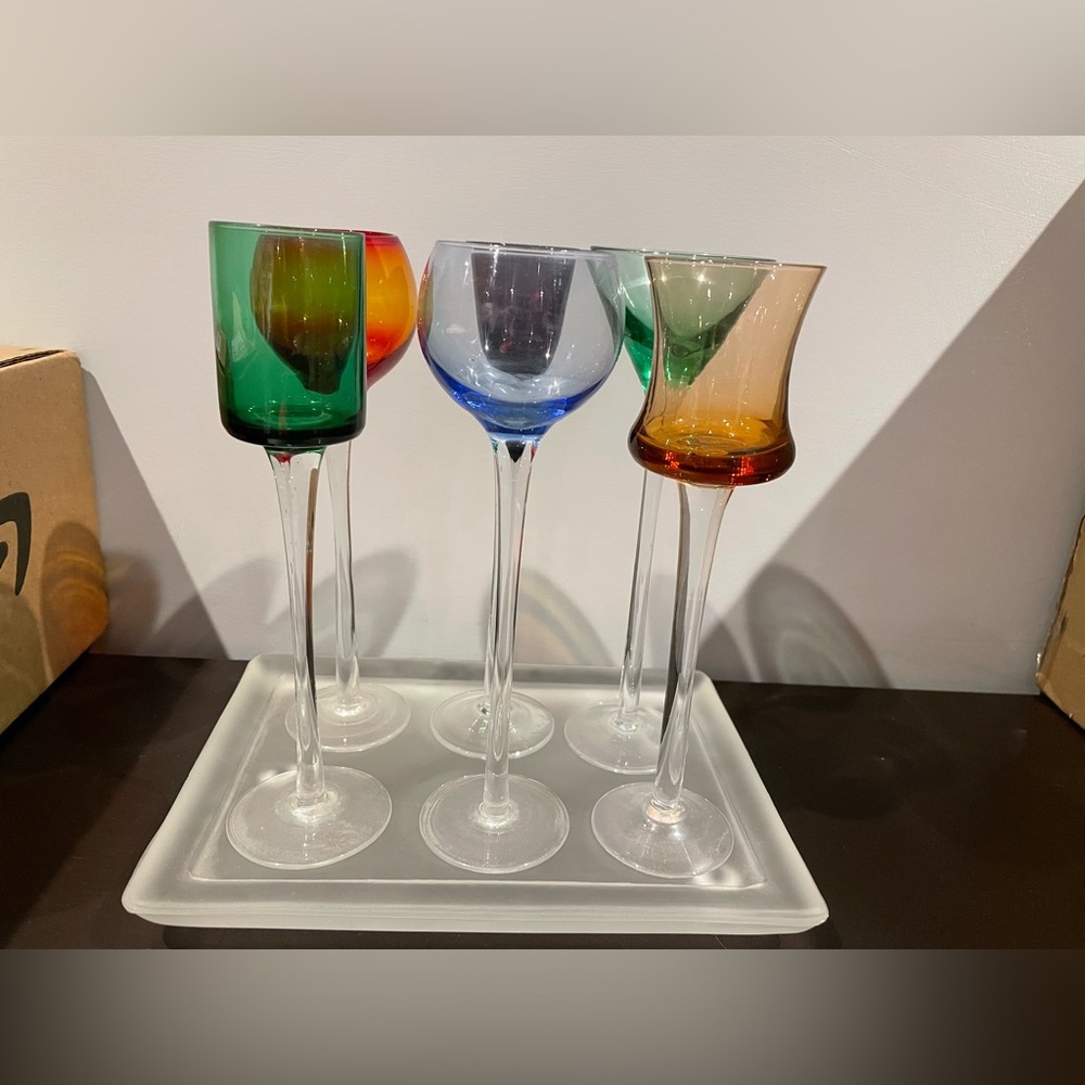 tall stemmed liqueur glassware with platter